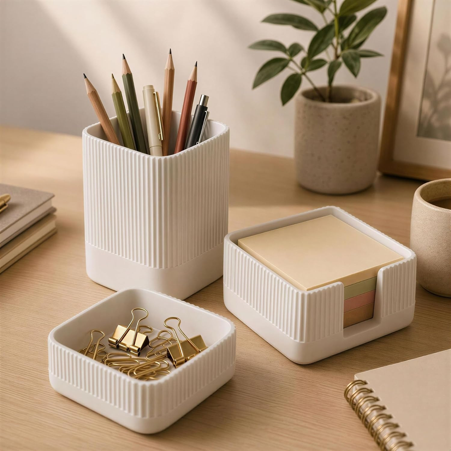 Aesthetic Desk Organizer Set of 3 For Your Office - Sturdy Concrete Desktop Accessories For Women or Men Enhance Any Office Decor - Set incl. Pen Holder, Paperclip Storage and Sticky Note Holder | Amazon (US)