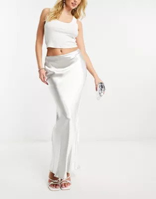 4th & Reckless satin maxi skirt in silver | ASOS (Global)