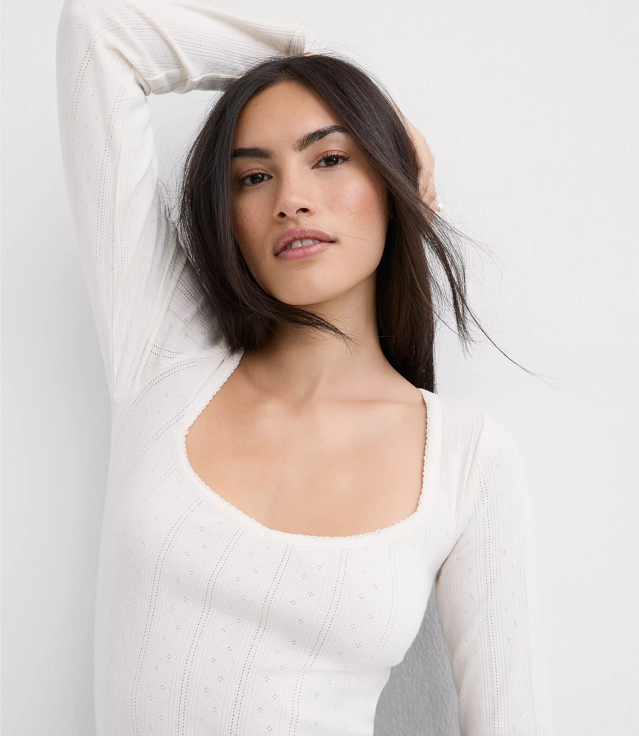 Ribbed Sweetheart Neck Long Sleeve Tee | LOFT