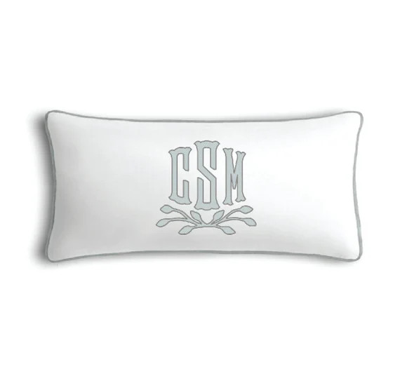Monogrammed Lumbar Sham, White + Grey Pipe | Etsy (US)