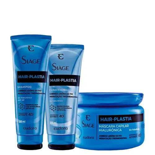 Kit Eudora Siàge Hair Plastia - Shampoo 250ml + Condicionador 200ml + Máscara de Hidratação 250g | Amobeleza