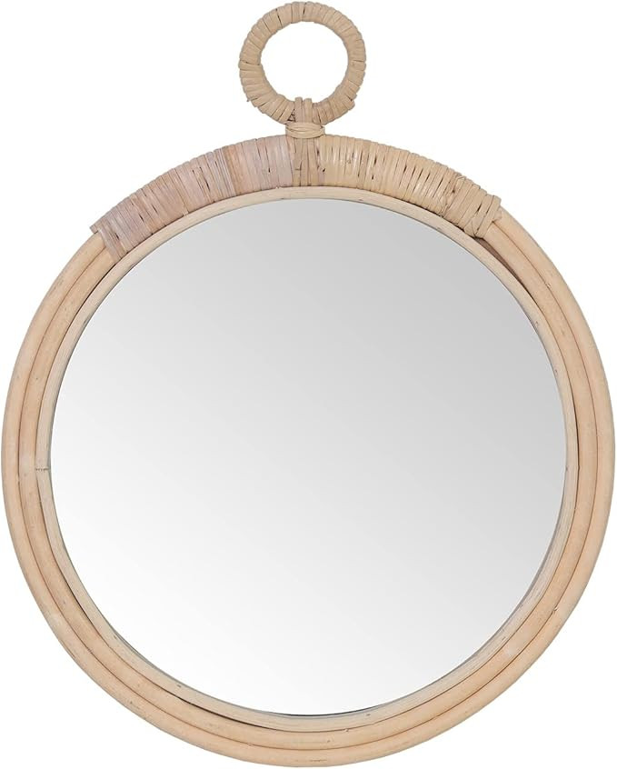 SWTHONY Round Rattan Hanging Wall Mirror Decorative Primary Color Wall Mounted Boho Mirror for Be... | Amazon (US)