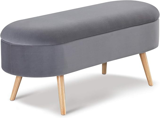 Harmati Velvet Storage Bench for Bedroom - Grey End of Bed Bench Ottoman with Storage, Upholstere... | Amazon (US)