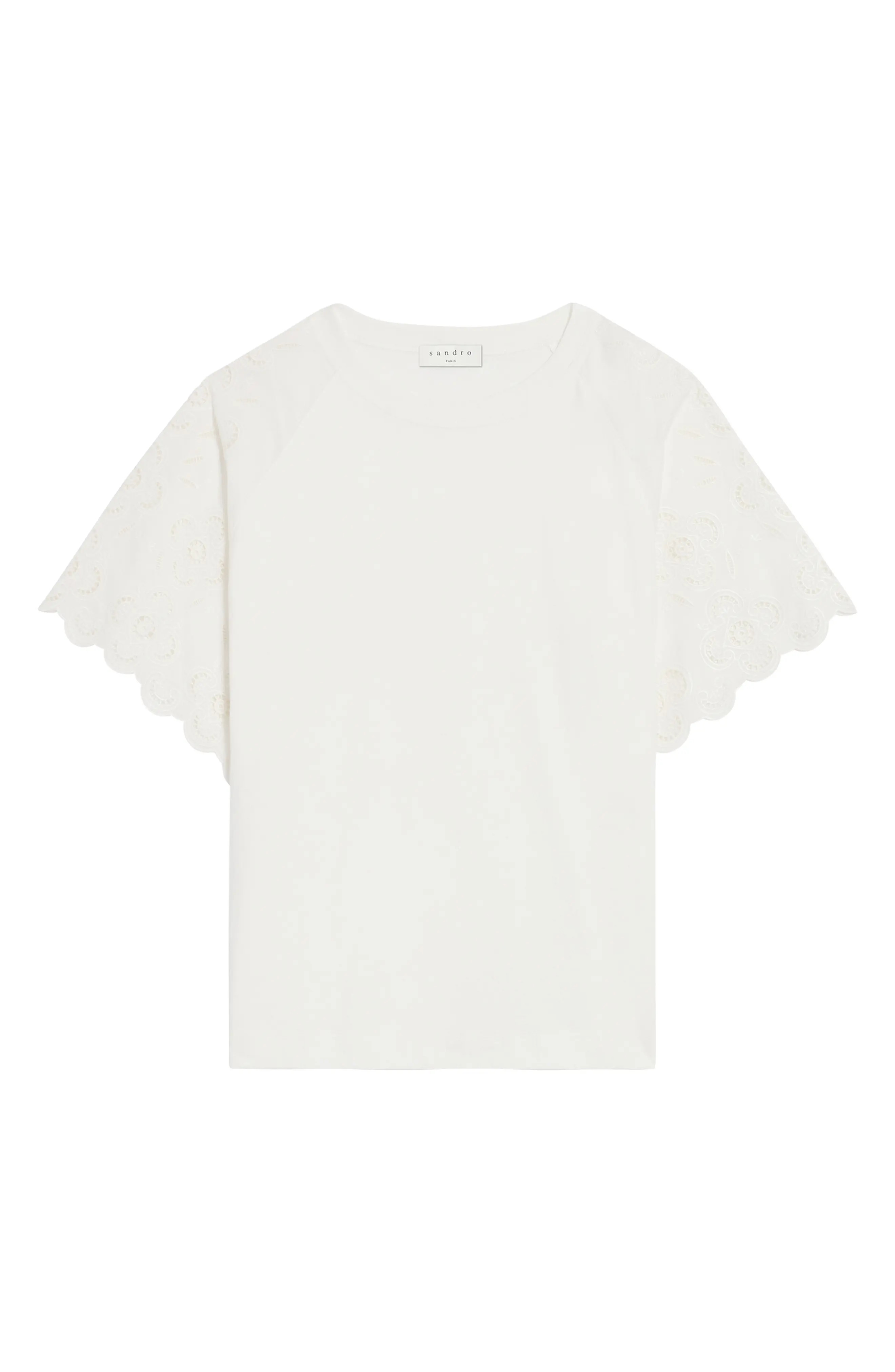 Women's Sandro Eyelet Sleeve T-Shirt, Size 0 - White | Nordstrom