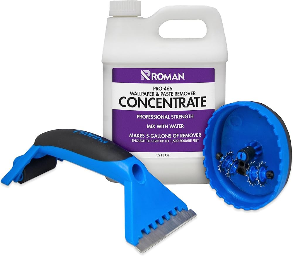 ROMAN Wallpaper Removal Kit - Concentrate (32 oz), Perforating Scoring Tool, and Angled Scraper f... | Amazon (US)