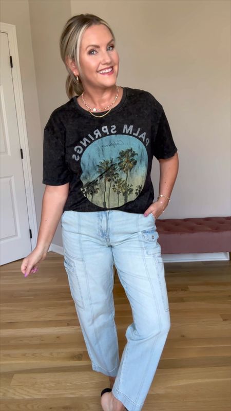 Love these $10 graphic tees from Walmart! I sized up to large 
Cargo jeans run big, can size down. Under $20!
I’m in size small in the shorts and denim jacket. 
Walmart fashion


#LTKfindsunder50 #LTKstyletip #LTKover40