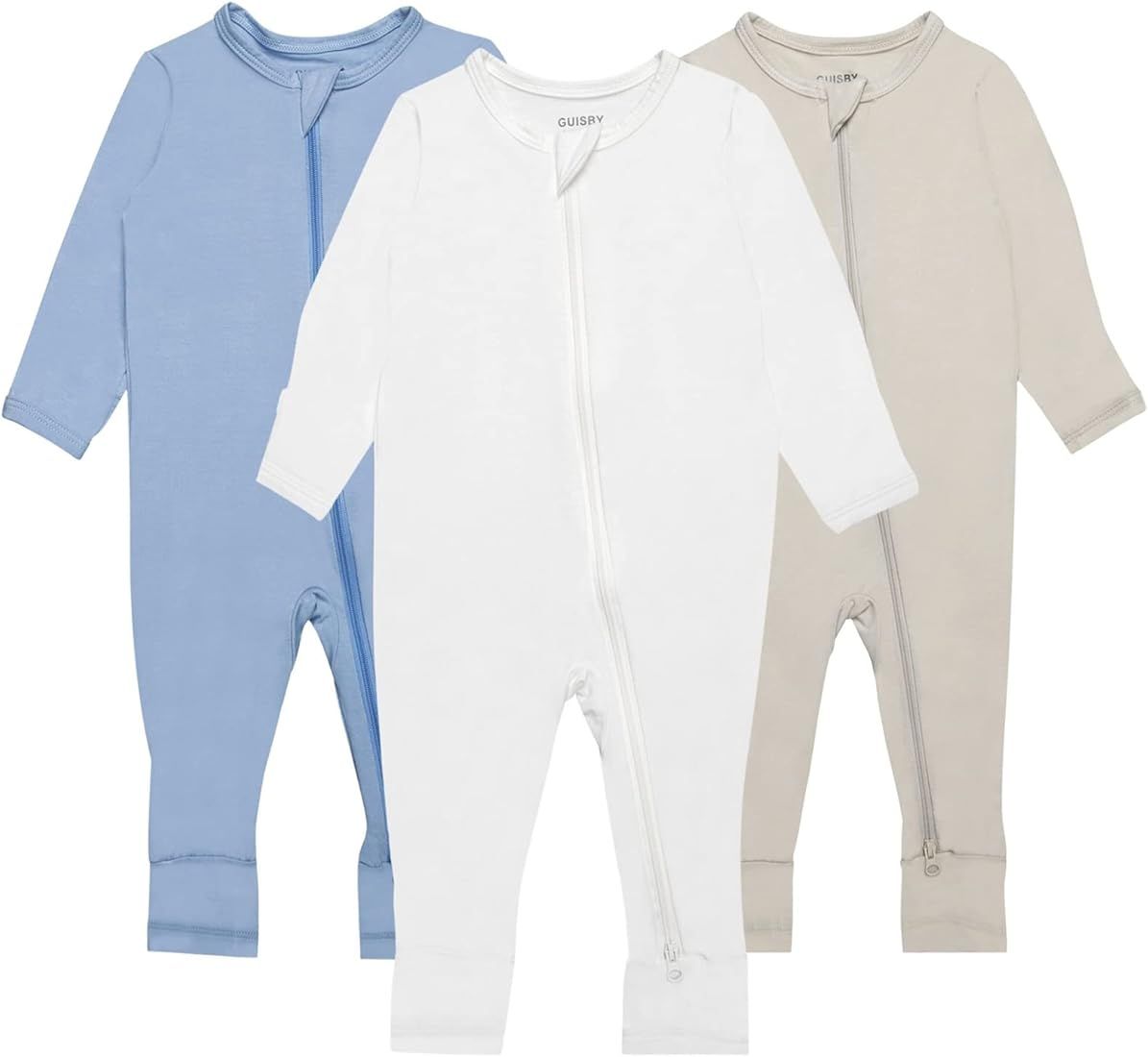 GUISBY Bamboo Baby Footless Pajamas with Mittens, 3Pcs Girls Boys Long Sleeve Snug Fits Sleepers | Amazon (US)