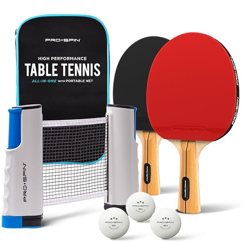 PRO SPIN All-in-One Ping Pong Set - Retractable Ping Pong Net for Any Table (72"), Ping Pong Paddles and Balls, Storage Case - Portable Table Tennis Gifts for Boys & Girls (2-Player Set) | Amazon (US)