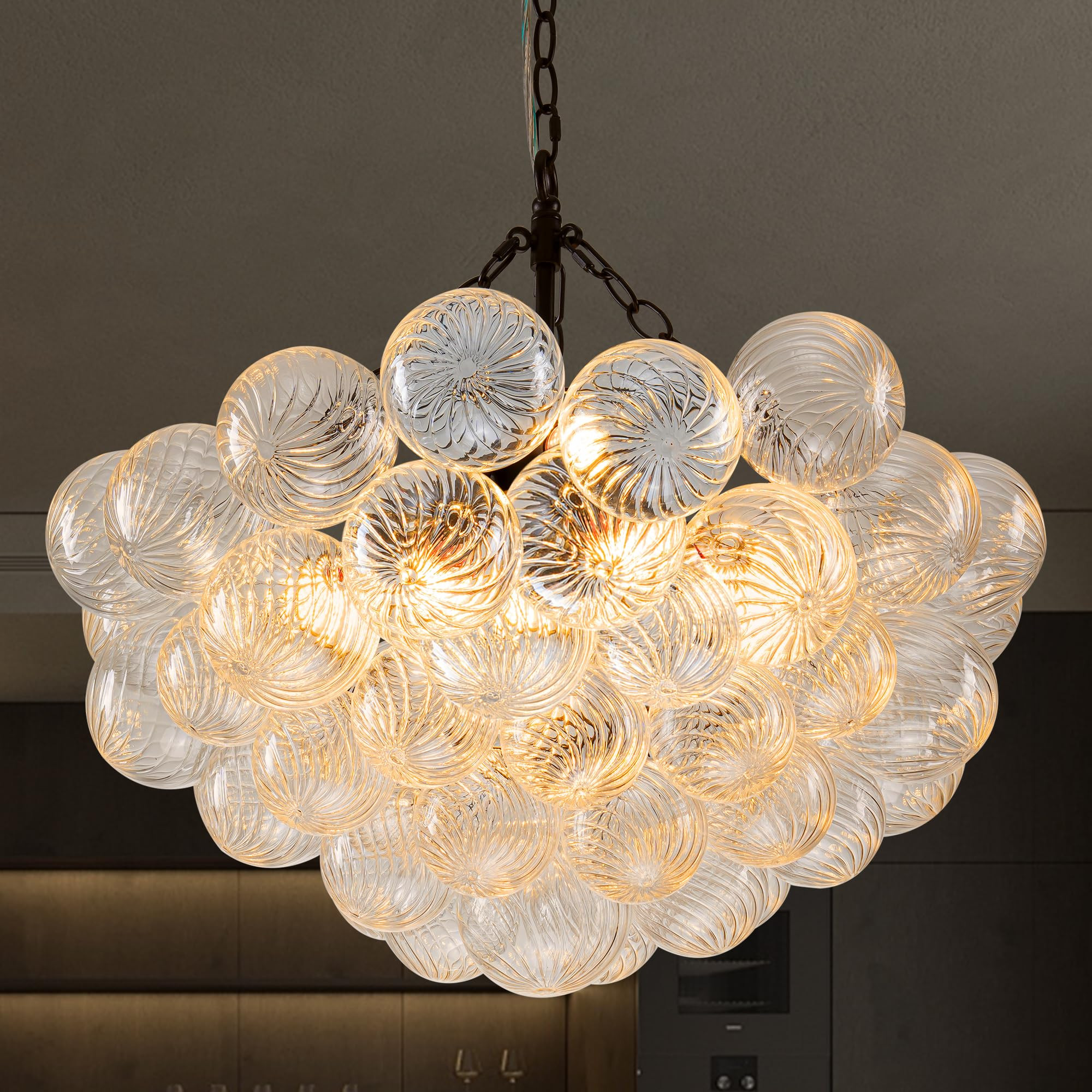Longree Bubble Ball Swirled Glass Chandelier Black Finish Clear Blown Glass 24" Dia Cluster Globe... | Amazon (US)