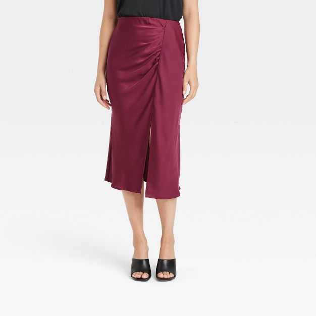 Women's Ruched Satin Midi Slip Skirt - A New Day™ | Target