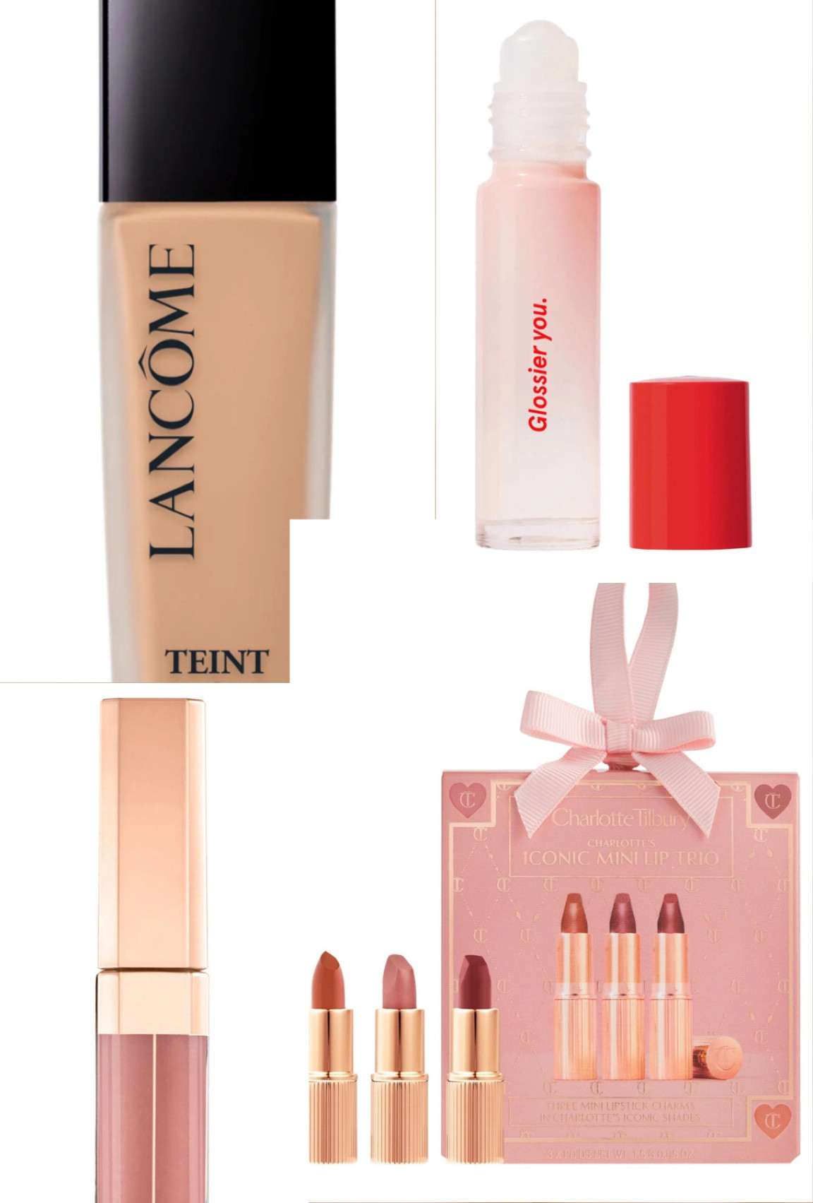 Sephora finds! Charlotte Tilbury mini lip gift set, Pillowtalk lipgloss, The BEST Lancôme foundation and Glossier rollerball perfume!! Perfect gift ideas! 

#LTKHoliday