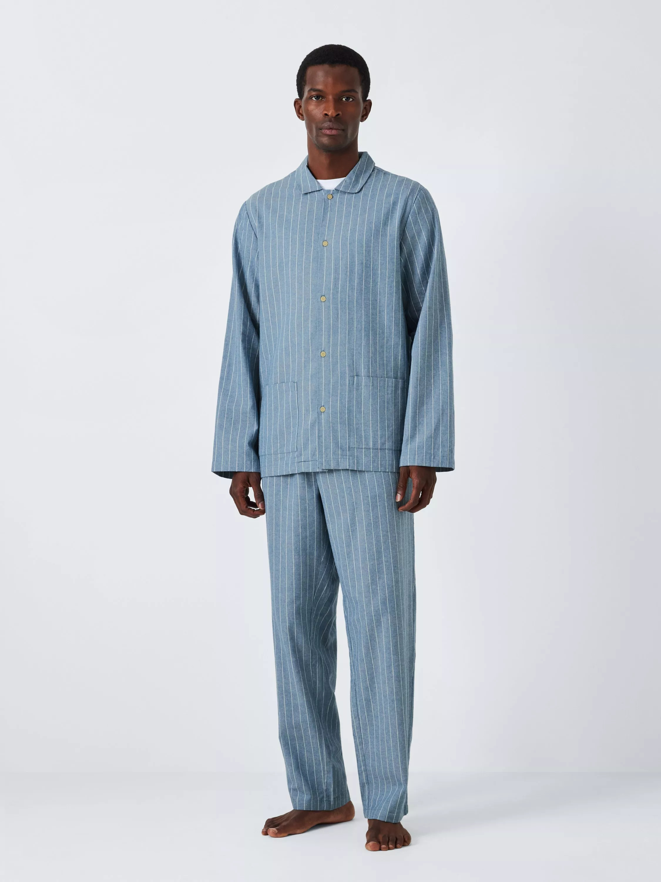 John Lewis Organic Cotton Utility Stripe Pyjama Set, Blue Mid | John Lewis (UK)