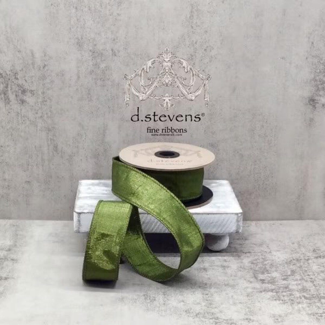 1.5” X 10 Yard Wired Olive Dupion D.stevens Ribbon, Dstevens, D. Stevens Ribbon, 05-1086 - Etsy | Etsy (US)