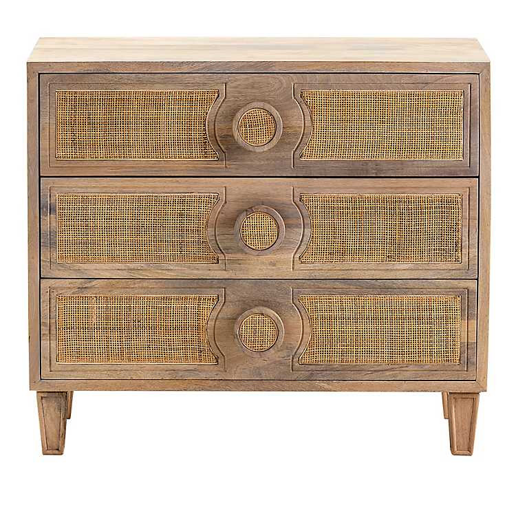 Hand Woven Cane 3-Drawer Wood Chest | Kirkland's Home