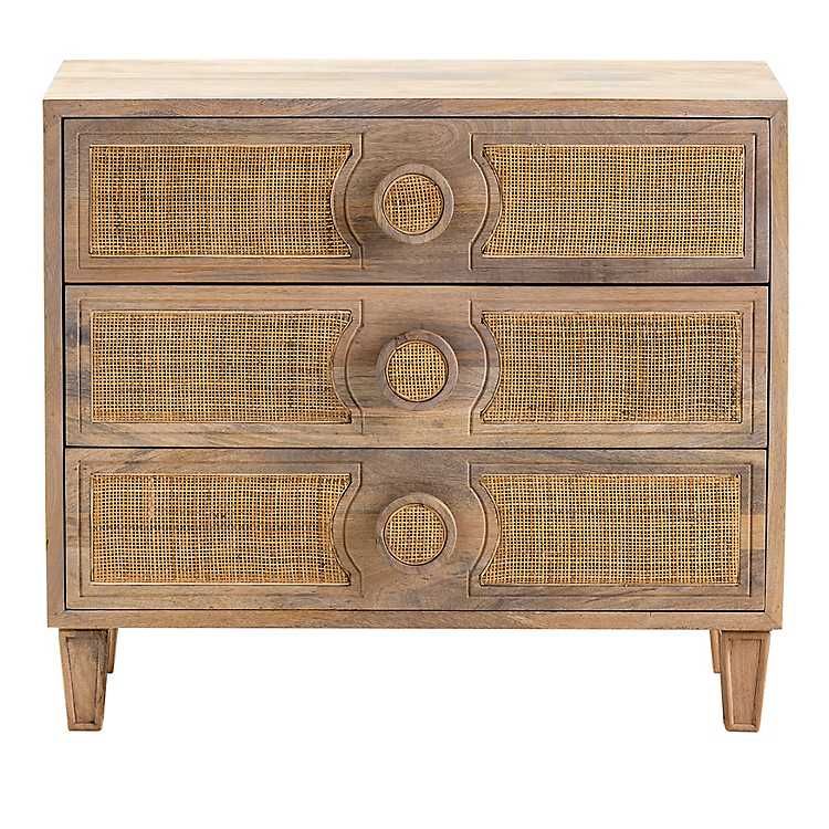 New! Hand Woven Cane 3-Drawer Wood Chest | Kirkland's Home