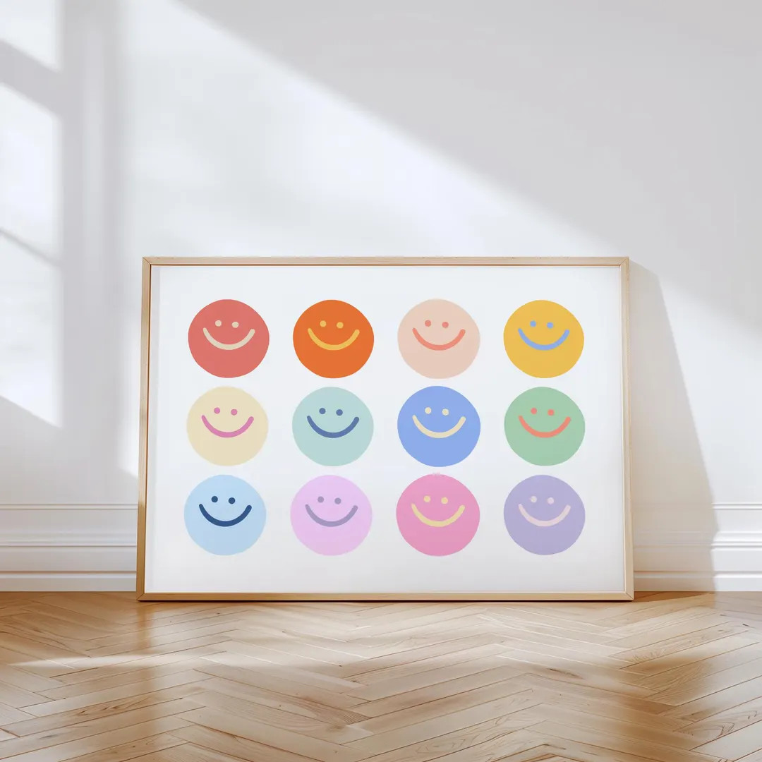 Colorful Happy Face Wall Art: Positive Vibes Poster (digital Download) - Etsy | Etsy (US)