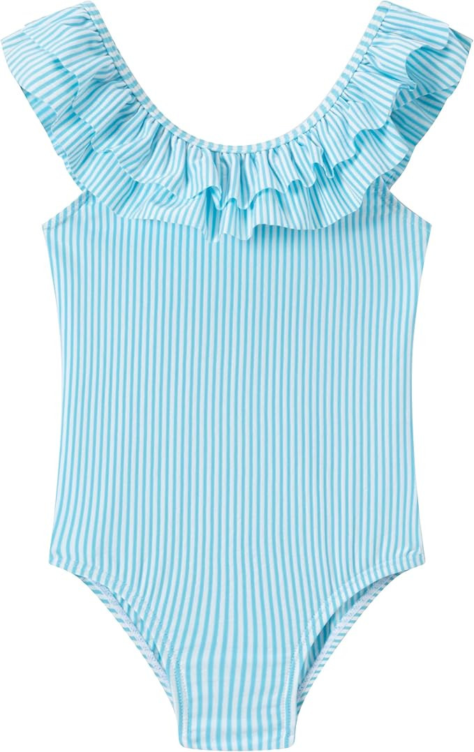LIZENS Girls One Piece Swimwear Yellow Stripe Ruffle Striped Swimsuit for Kids 2-12 | Amazon (US)
