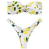 ZAFUL Women's Bandeau Bikini Set Strapless Swimsuits Lemon Printed White M | Amazon (US)