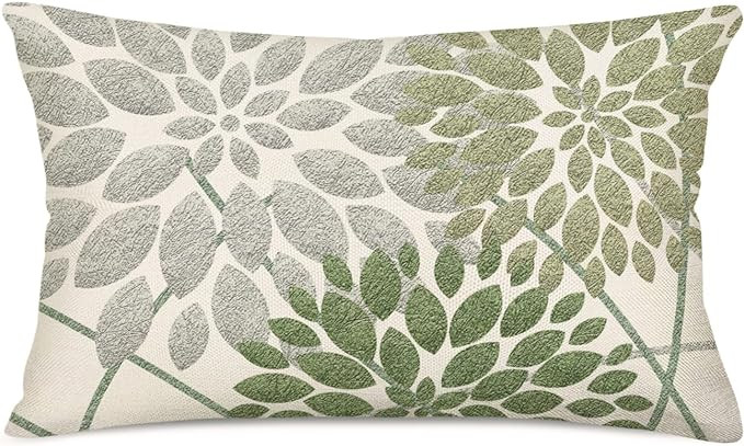 Sage Green Decorative Dahlia Boho Lumbar Pillow Covers 12x20 Inch, Geometric Floral Elegant Gray ... | Amazon (US)
