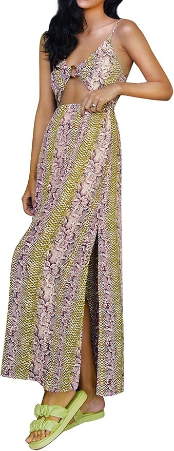 CUPSHE Women's Snakeskin Sleeveless Cutout O Ring Split Side Maxi Dress | Amazon (US)