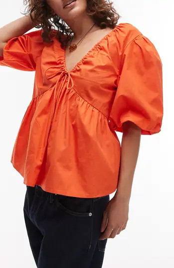 Cotton Poplin Puff Sleeve Top | Nordstrom