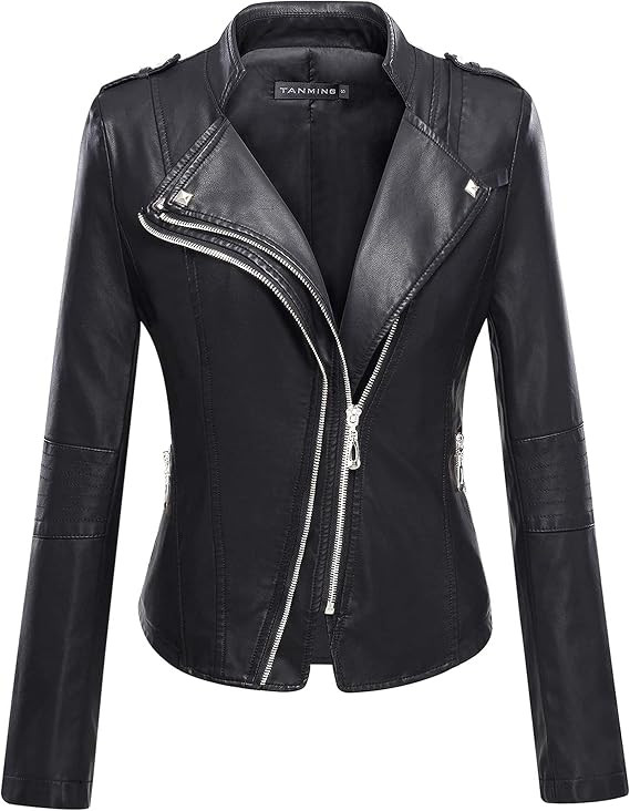 Tanming Women's Faux Leather Moto Biker Short Coat Jacket | Amazon (US)
