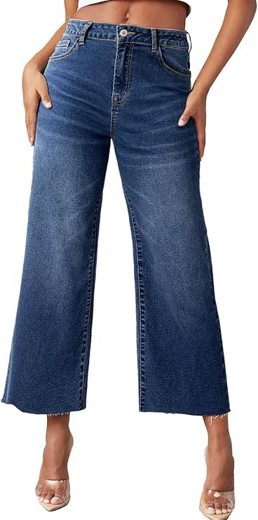Sidefeel Womens Capri Jeans High Waisted Cropped Jeans Stretchy Straight Wide Leg Denim Pants Fal... | Amazon (US)