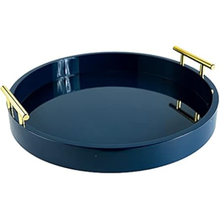 Kate and Laurel Lipton Modern Round Tray, 15.5" Diameter, Navy Blue and Gold, Decorative Accent Tray | Amazon (US)