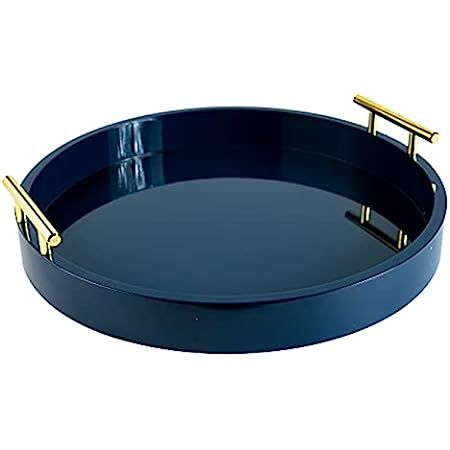 Kate and Laurel Lipton Modern Round Tray, 15.5" Diameter, Navy Blue and Gold, Decorative Accent Tray | Amazon (US)