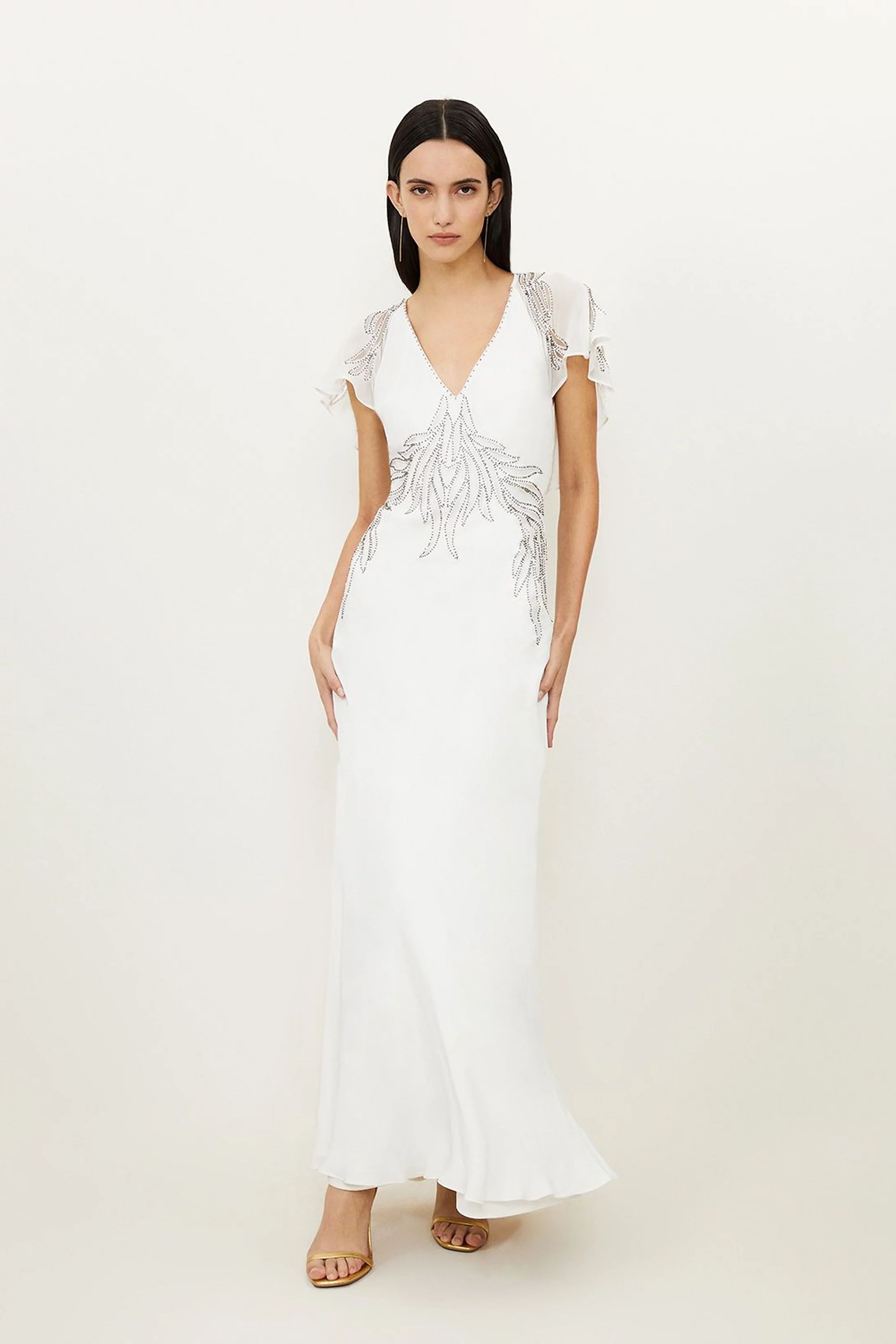 Embellished Applique Georgette Satin Woven Maxi Dress | Karen Millen US