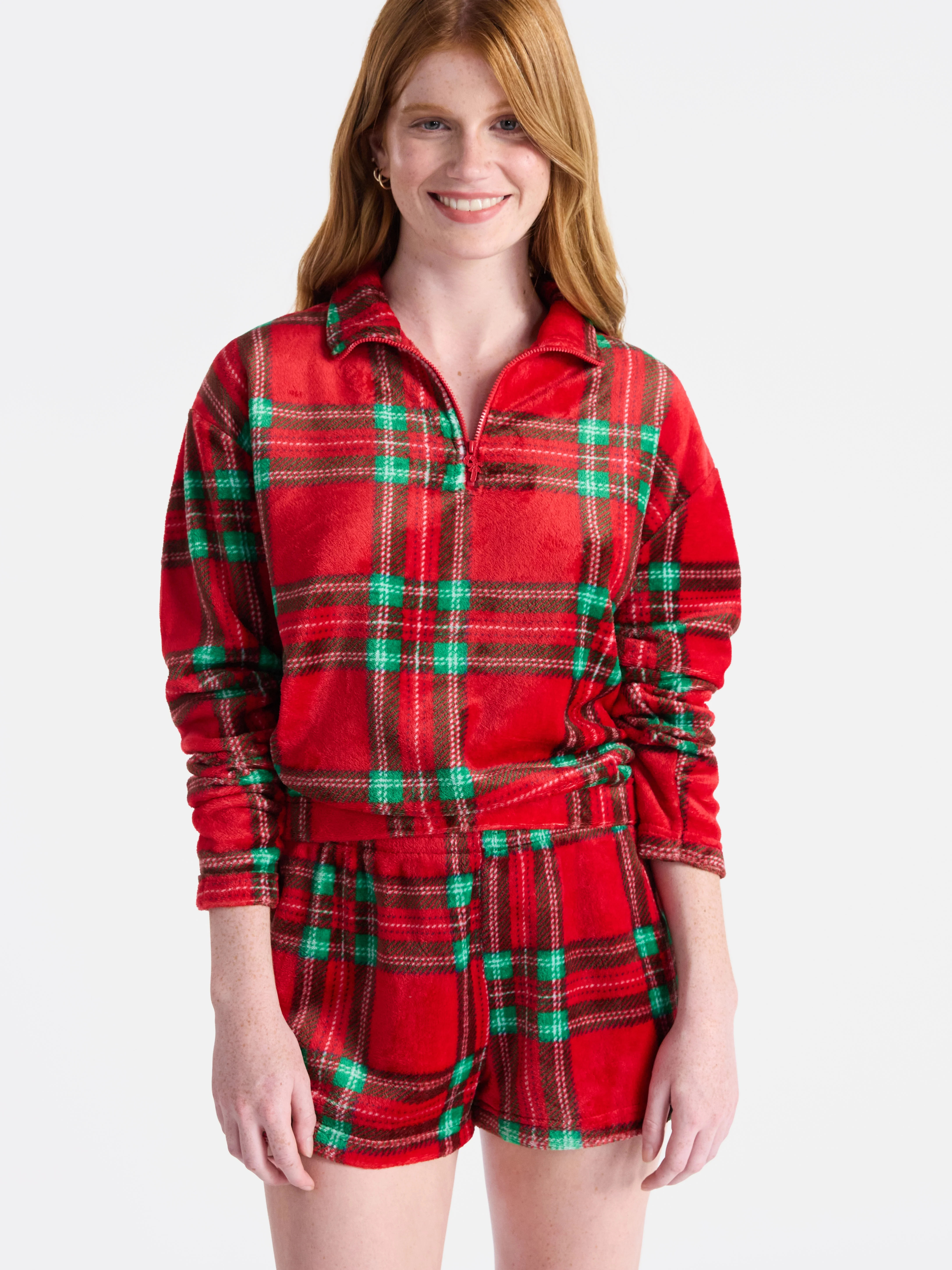 No Boundaries Christmas Quarter Zip Mock Neck Plush Top with Long Sleeves, Women's | Walmart (US)