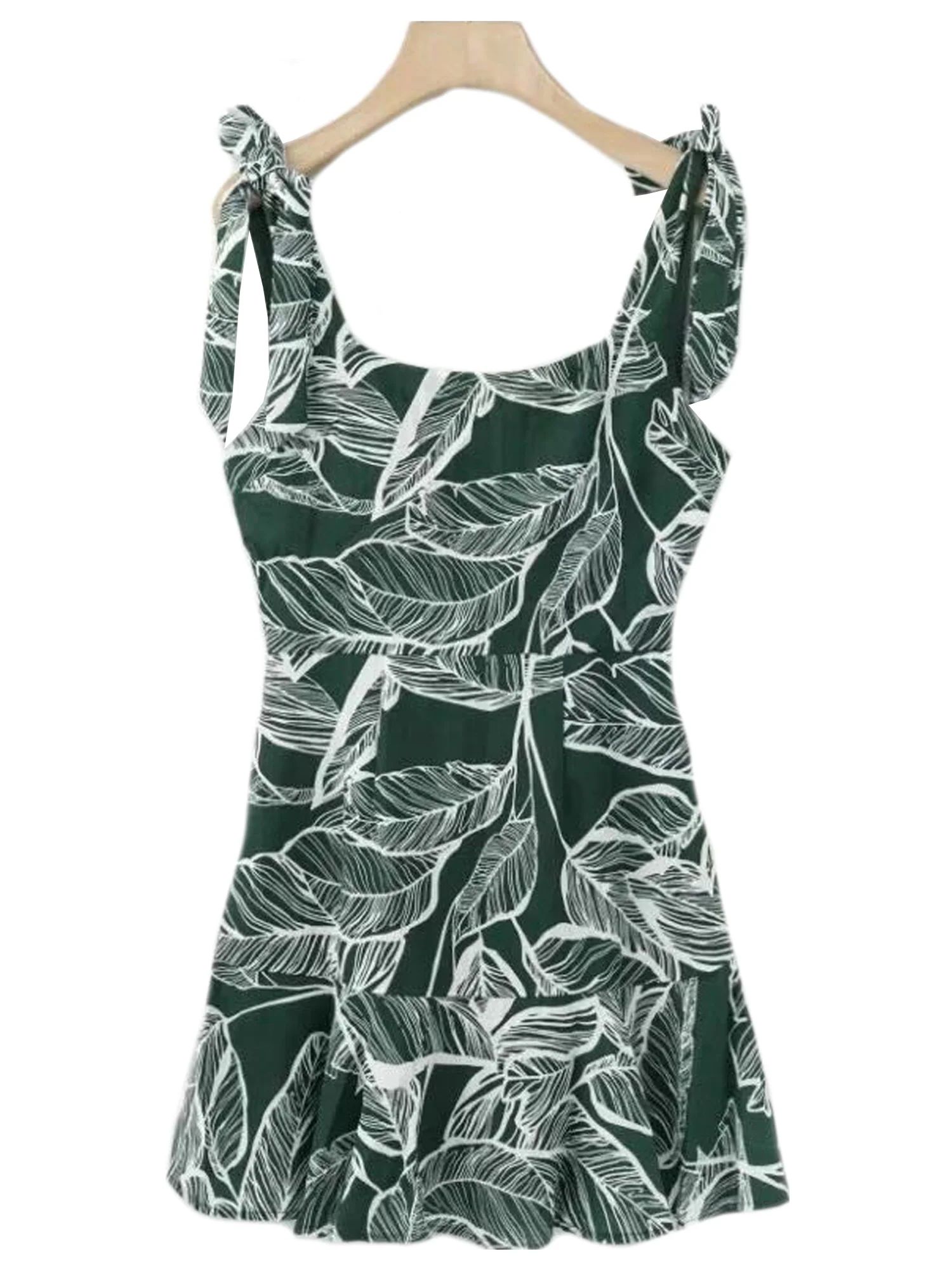 'Nickie' Tied Strap Leaf Pattern Dress (2 Colors) | Goodnight Macaroon
