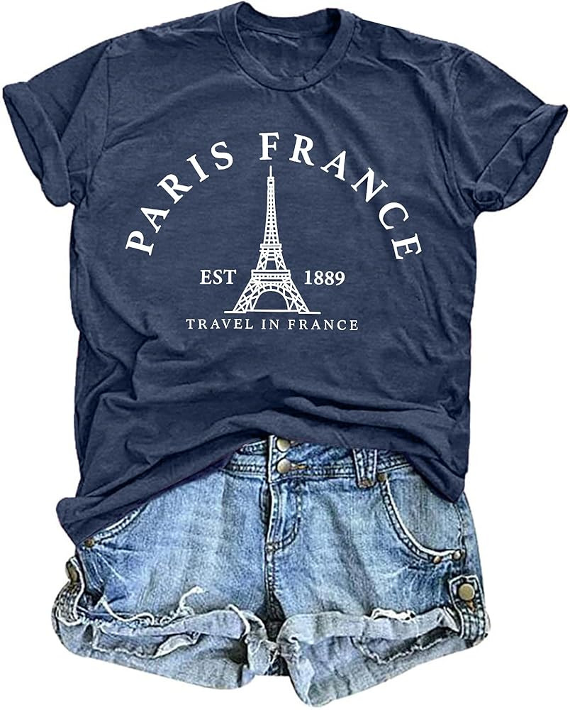 Paris France Shirt Women Eiffel Tower T Shirt Travel in France Tshirts Vacation Tees Paris Tops | Amazon (US)