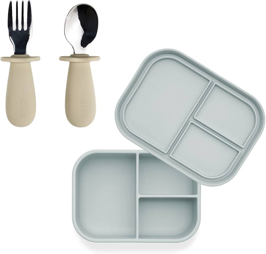 Ali+Oli (Mealtime Bundle, Spoon & Fork Learning Set (Khaki) and Leak proof Bento Box (Dream Blue)... | Amazon (US)