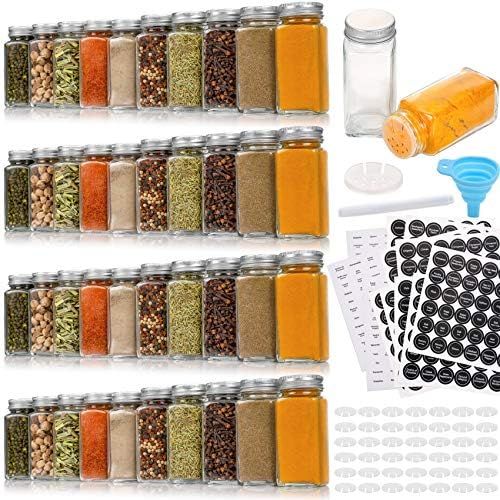 42 Pcs Glass Spice Jars with 810 Spice Labels - 4oz Empty Square Spice Bottles - Shaker Lids and ... | Amazon (US)