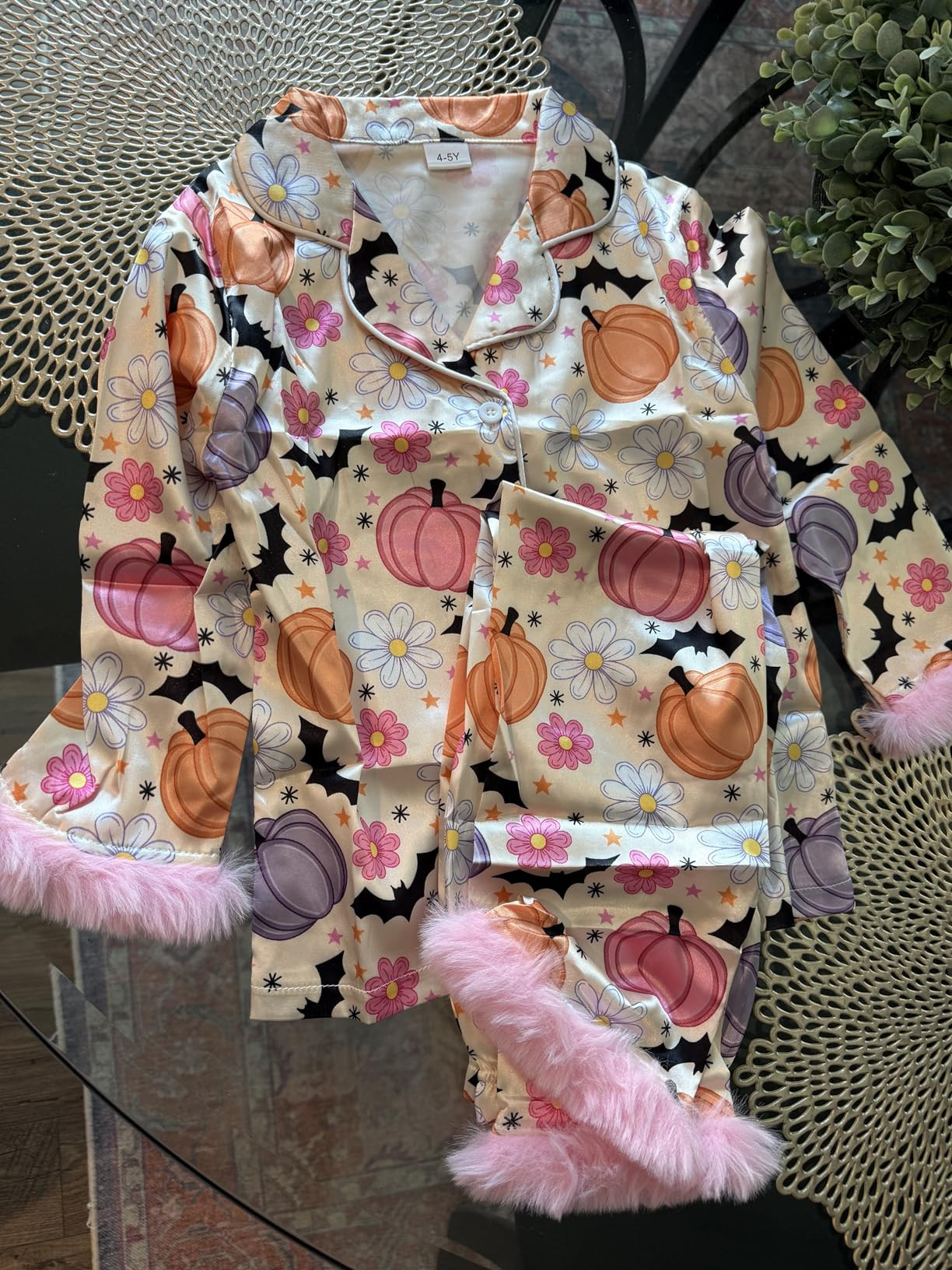 Kuriozud Kids Toddler Girl Satin Pajamas Fuzzy Trim Long Sleeve Button Down Shirt Top and Pants 2... | Amazon (US)