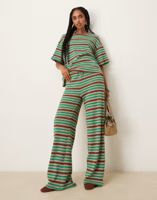 ASOS DESIGN stripe wide leg trouser co-ord in green and brown stripe | ASOS (Global)