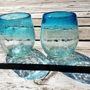 Stemless Wine Glass  Turquoise and White Iridescent | Etsy | Etsy (US)