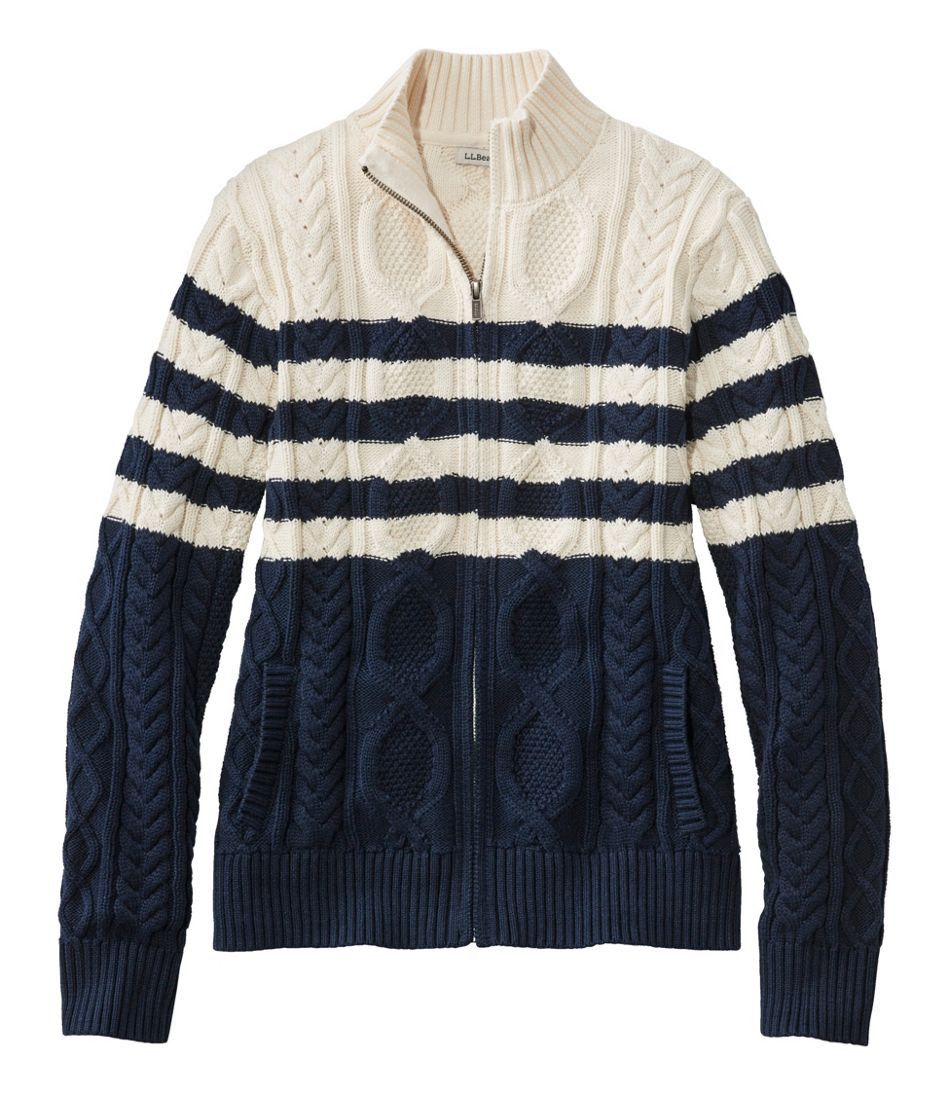 Women's Bean's Heritage Soft Cotton Fisherman Sweater, Cardigan Pattern | L.L. Bean