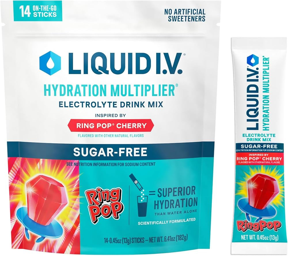Liquid I.V.\u00ae Hydration Multiplier\u00ae Sugar-Free - Ring Pop Cherry | Electrolyte Powder Dr... | Amazon (US)