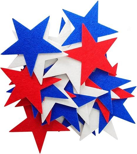 36 Pieces Red, White & Blue Felt Star Cutout 3 Inch 4th of July Felt Decoration for ndependence D... | Amazon (US)