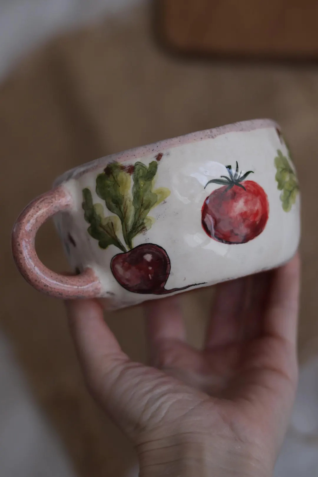 Handmade Ceramic Vegetable Mug, Rustic Pottery Coffee Cup with Tomato and Beetroot, Cottagecore G... | Etsy (US)