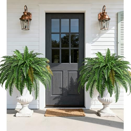 2PCS 45in Fake Ferns- Large Artificial Plants Outdoor, UV Resistant Artificial Ferns for Outdoors, 60 Branches Faux Boston Fern Realistic Weatherproof Fake Plants for Porch Home Patio Hanging Decor | Amazon (US)
