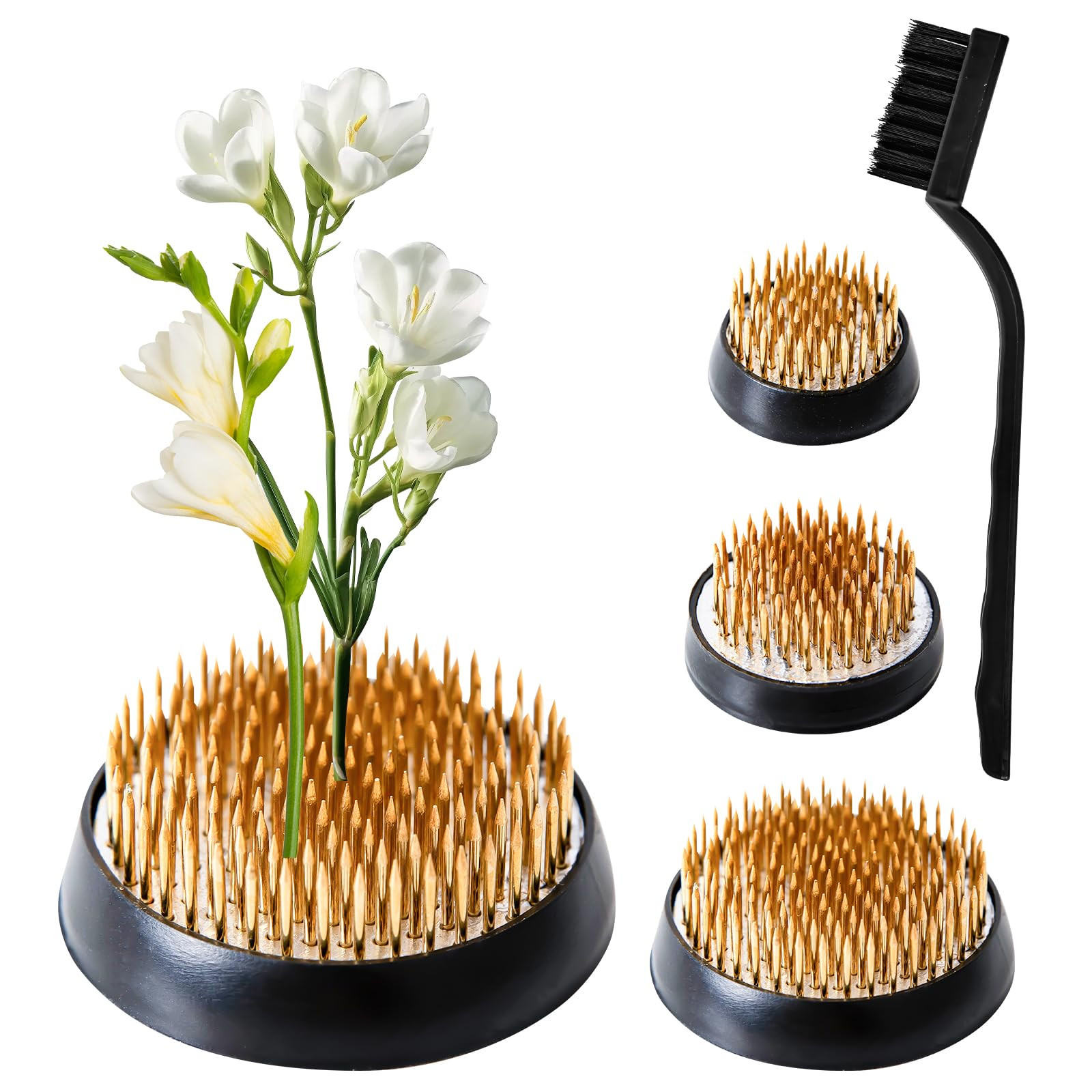 Flower Frogs & Multi-Function Cleaning Brush Set - 4-Piece Combo (Gold Pins & Rubber Base) | Amazon (US)