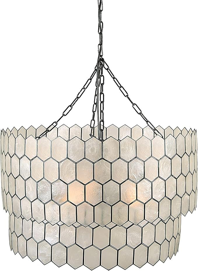 Creative Co-Op 2-Tier Capiz Honeycomb Chandelier, White and Black | Amazon (US)