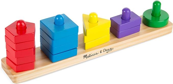 Melissa & Doug Stack and Sort Board - Wooden Educational Toy for age 2+ years With 15 Solid Wood ... | Amazon (US)