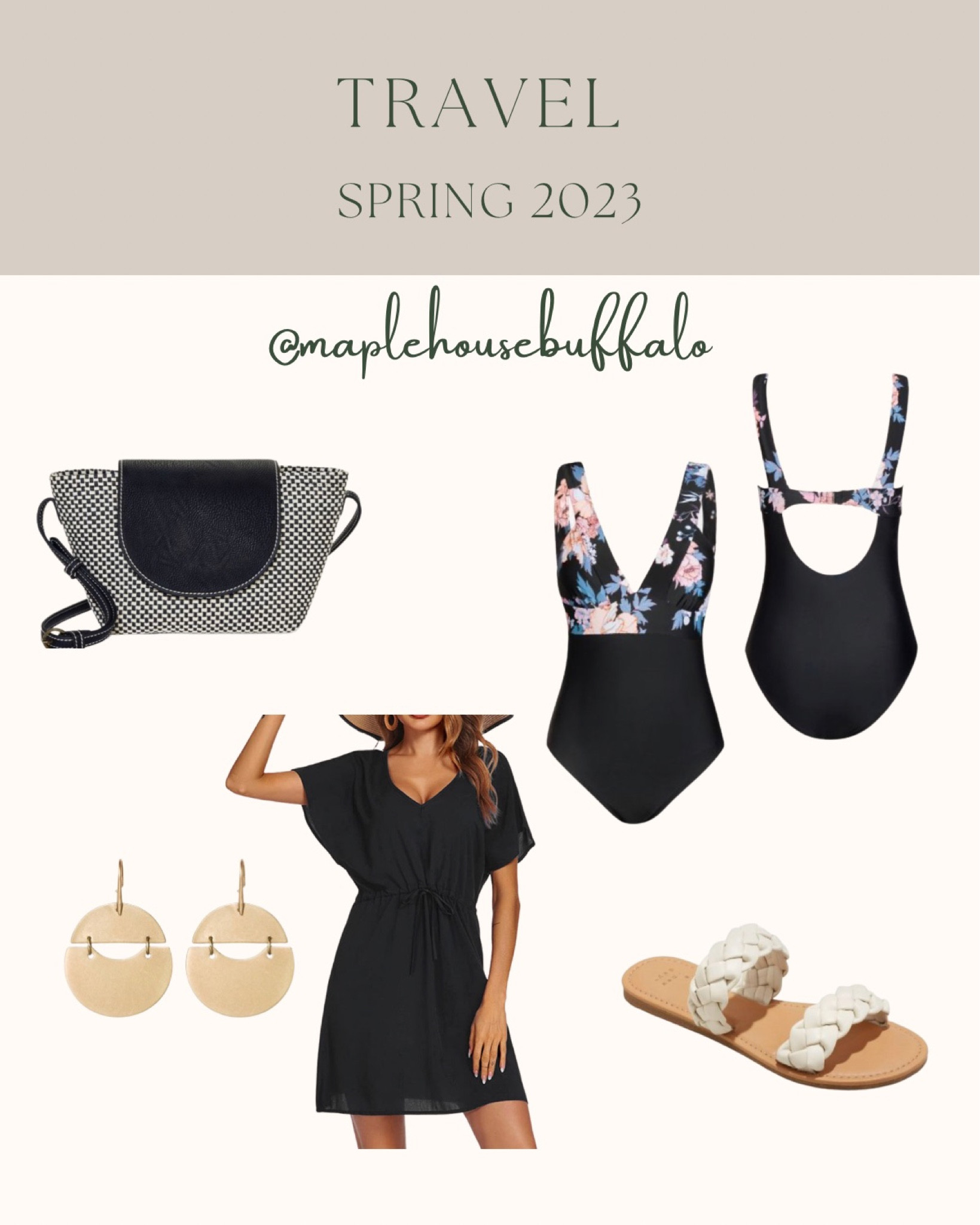 Travel outfit - spring break 2023 - spring vacation - beach outfit - swimwear and cover up - slides / sandals, nickel free drop earrings, straw purse / bag 

#LTKstyletip #LTKFind #LTKtravel