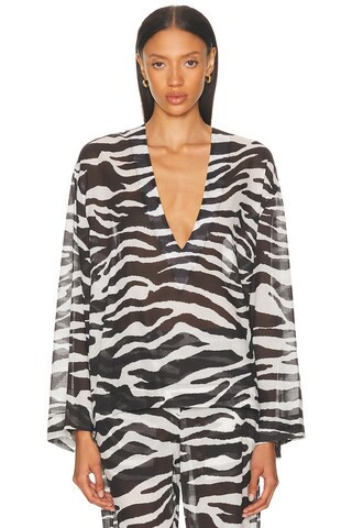 THE ATTICO Zebra Printed Top in White & Black - White,Black. Size 36 (also in 38, 40, 42). | FWRD 