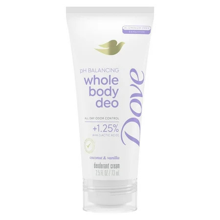 Dove Whole Body Deo pH Balancing Deodorant Cream for Women Coconut & Vanilla Aluminum Free, 2.5 oz | Walmart (US)