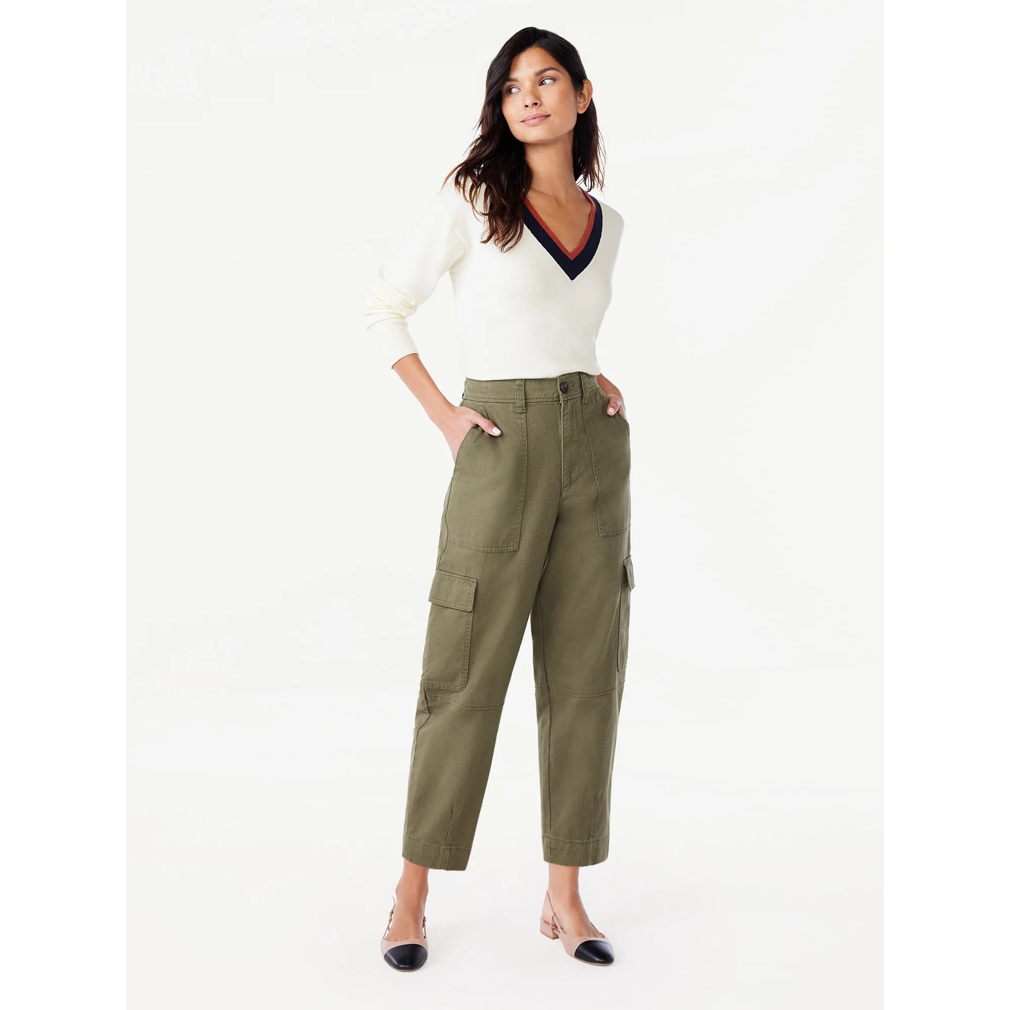 Free Assembly Women's High Rise Barrel Cargo Pants, 26” Inseam, Sizes 0-18 - Walmart.com | Walmart (US)